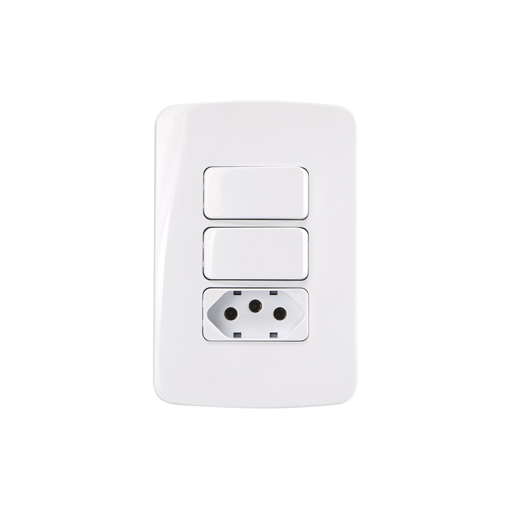 Interruptor Simples Duplo 10a E Tomada 2p+t 20a Margirius B3 Com Placa 4x2 Branco