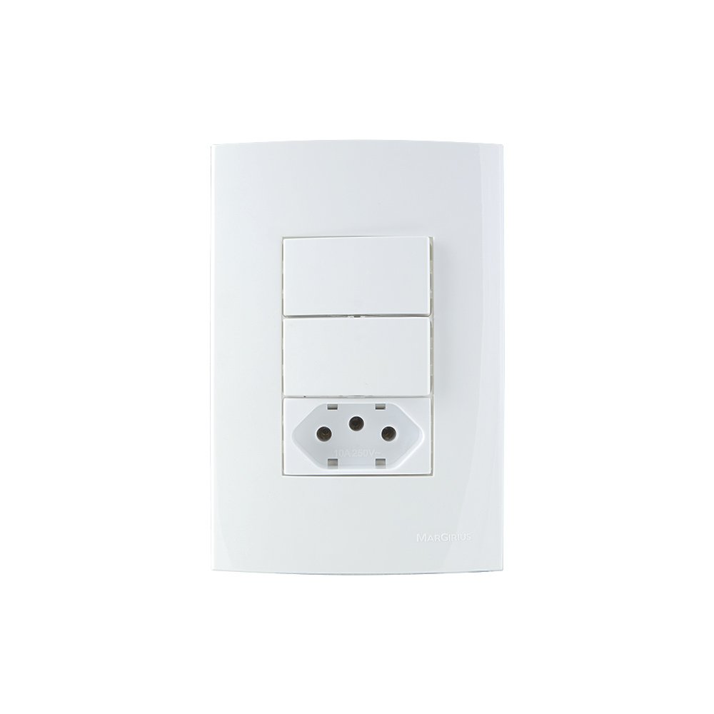 Interruptor Simples Duplo 10a E Tomada 2p+t 10a Margirius Sleek Com Placa 4x2 Branco