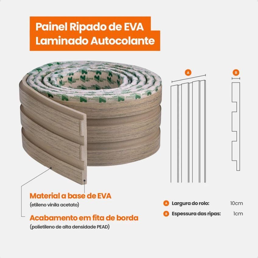 Painel Ripado Laminado De Eva Autocolante Flexível Rolo 10mt Linha Madeto Carvalho - imagem 4