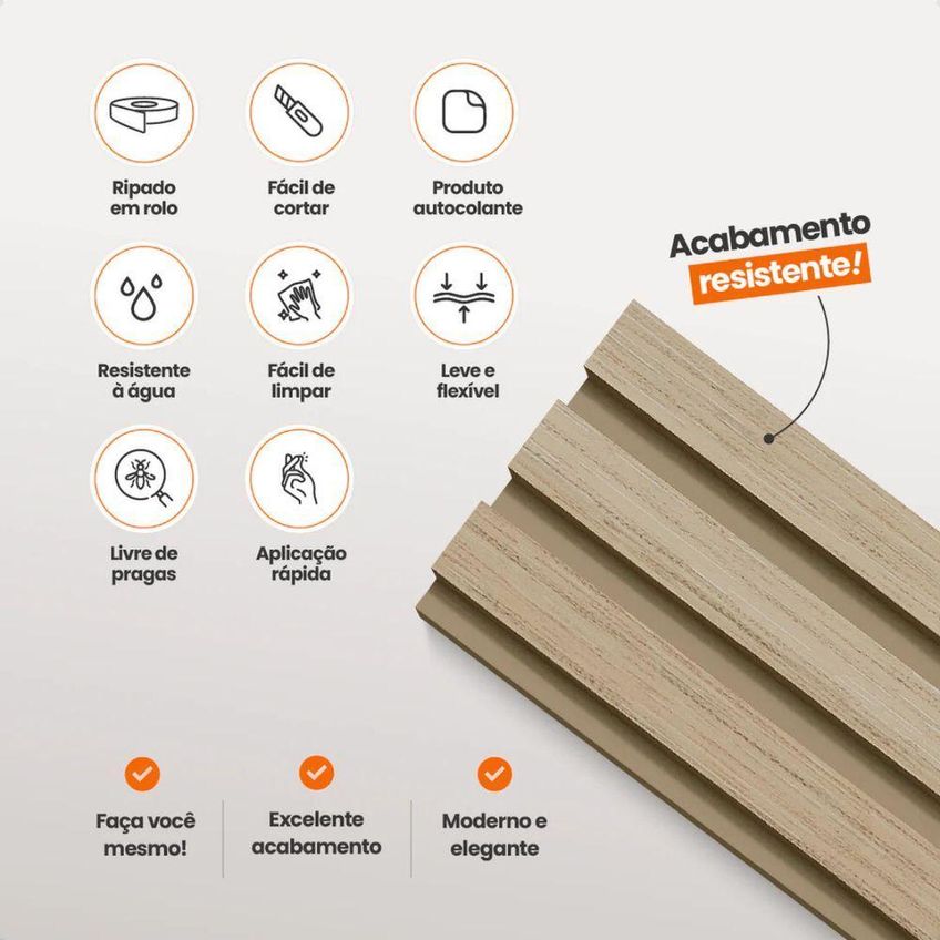 Painel Ripado Laminado De Eva Autocolante Flexível Rolo 10mt Linha Madeto Carvalho - imagem 5