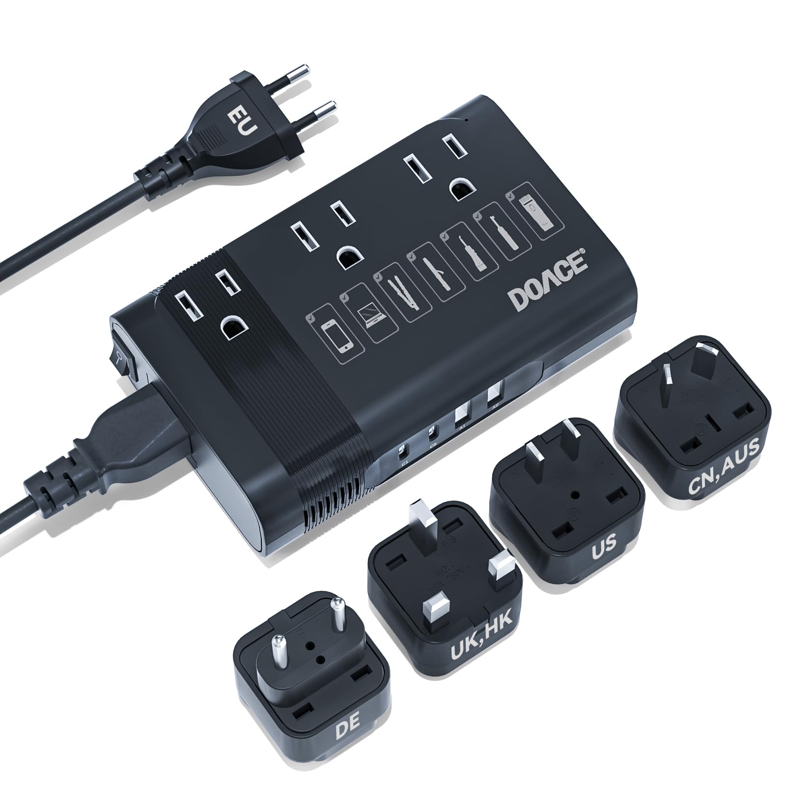 Conversor De Tensão Doace 350w 220v A 110v Para Viagens Pela Europa