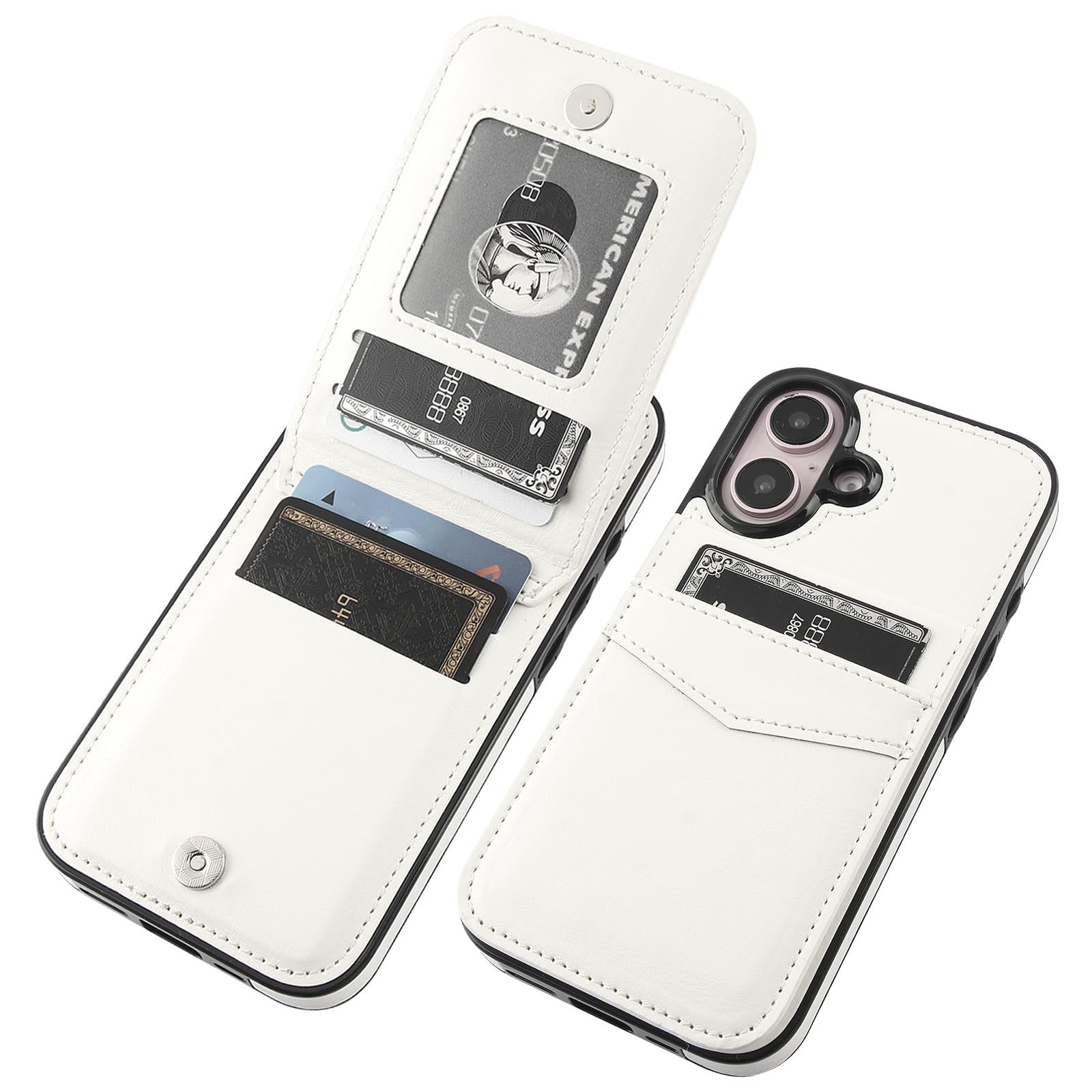 Capa Wallet Kihuwey Compatível Com Iphone 16 De 6,1 Polegadas Branca