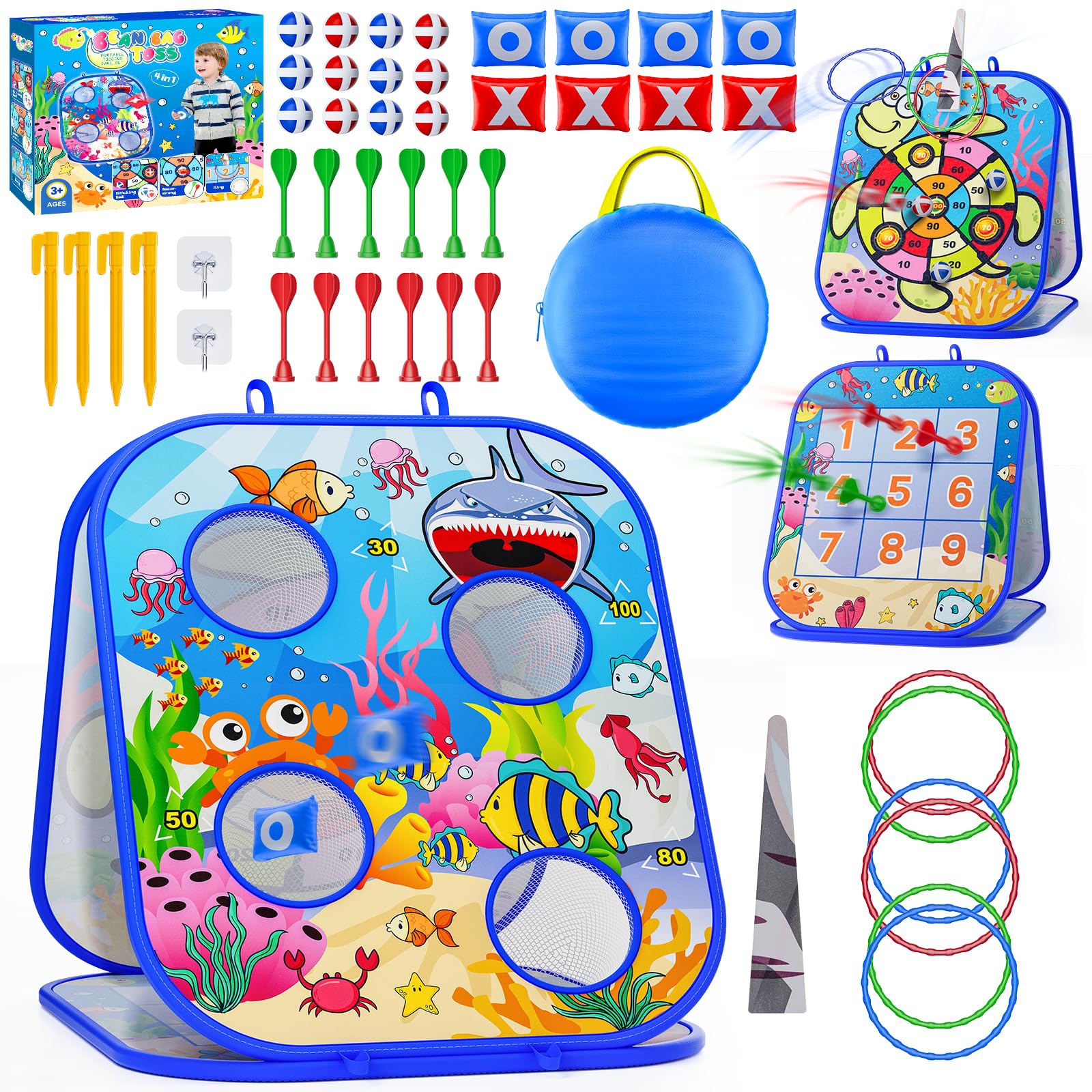 Jogo Bean Bag Toss Rieyon 5 Em 1 Para Crianças De 3 A 12 Anos