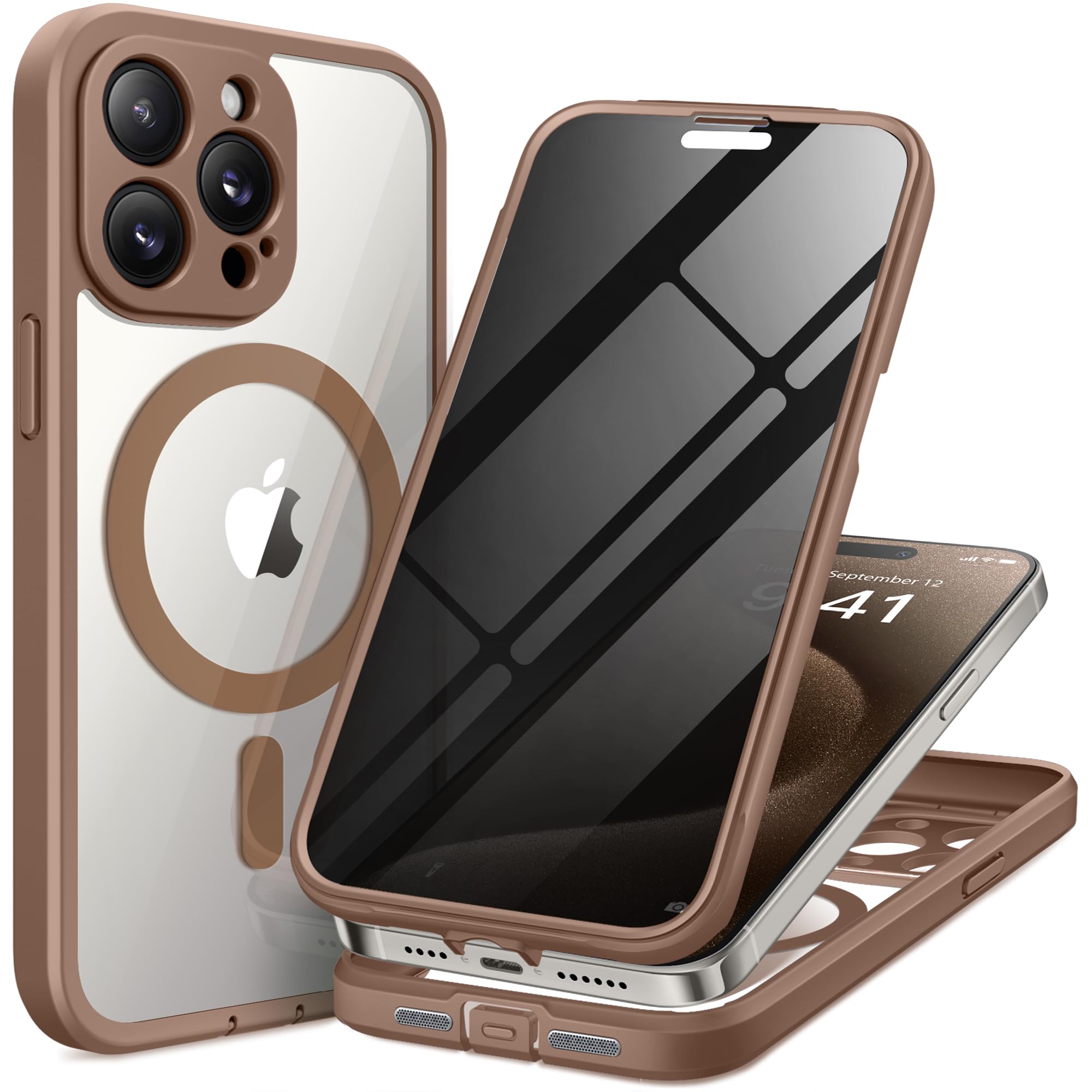 Capa De Telefone Tieszen Magnetic Para Iphone 15 Pro Com Marrom De Privacidade