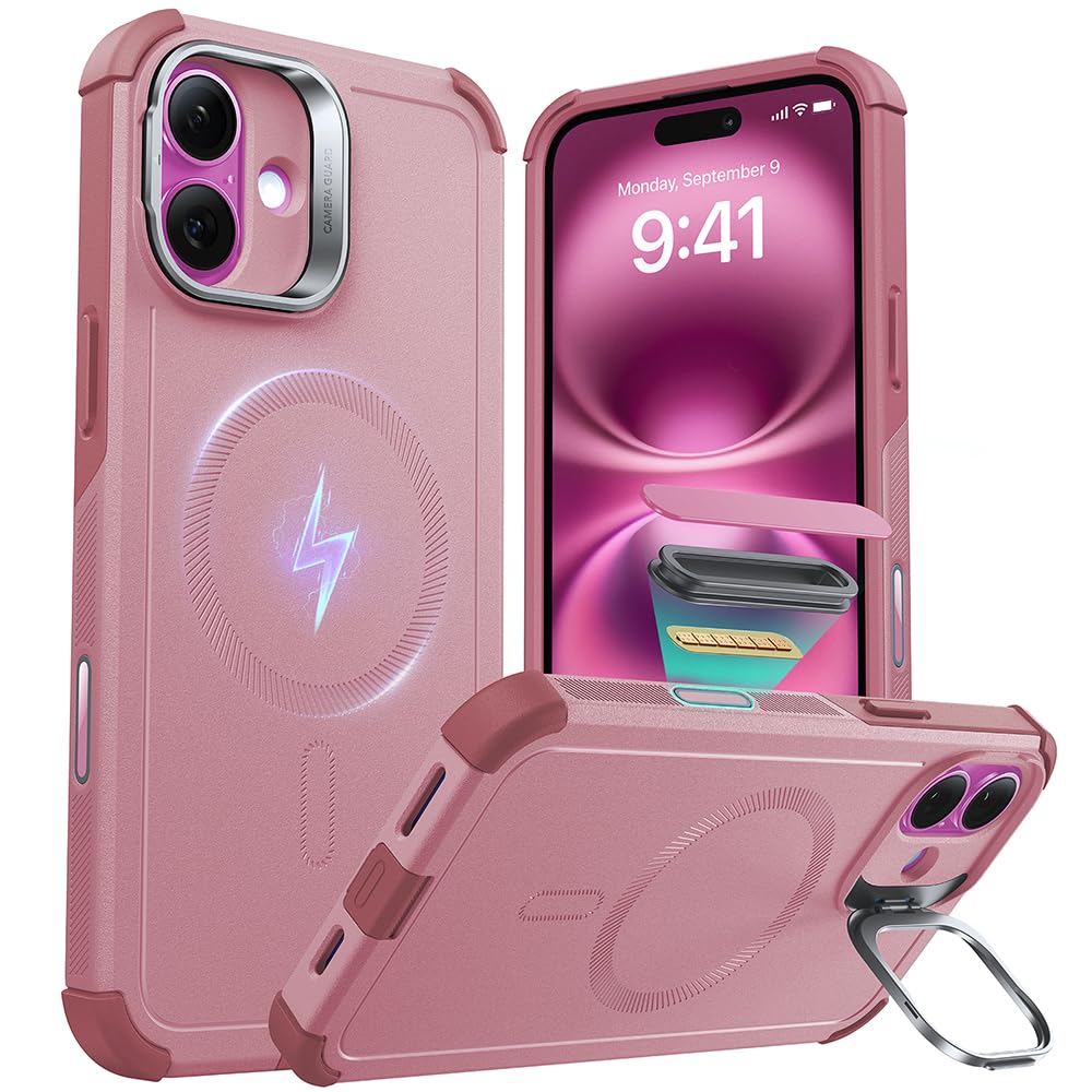 Capa De Telefone Esr Para Iphone 16 Com Suporte De 23 Pés E Proteção Contra Quedas Rosa