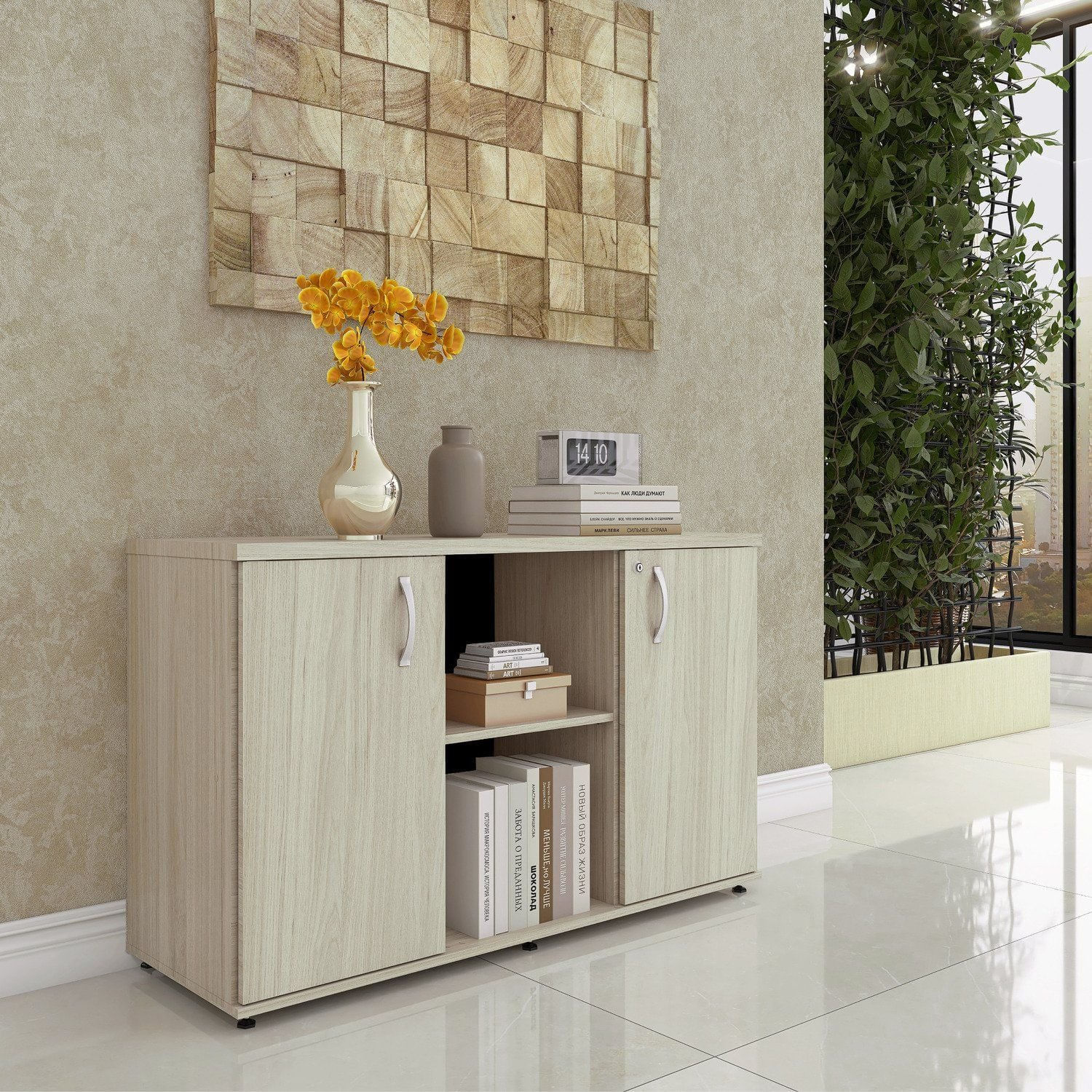 Armário Para Escritório 2 Portas Credenza Nogueira Casa Blanca