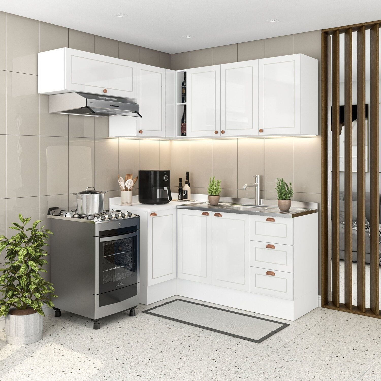 Cozinha 5 Peças Com Rodapé Pérola Yescasa Branco