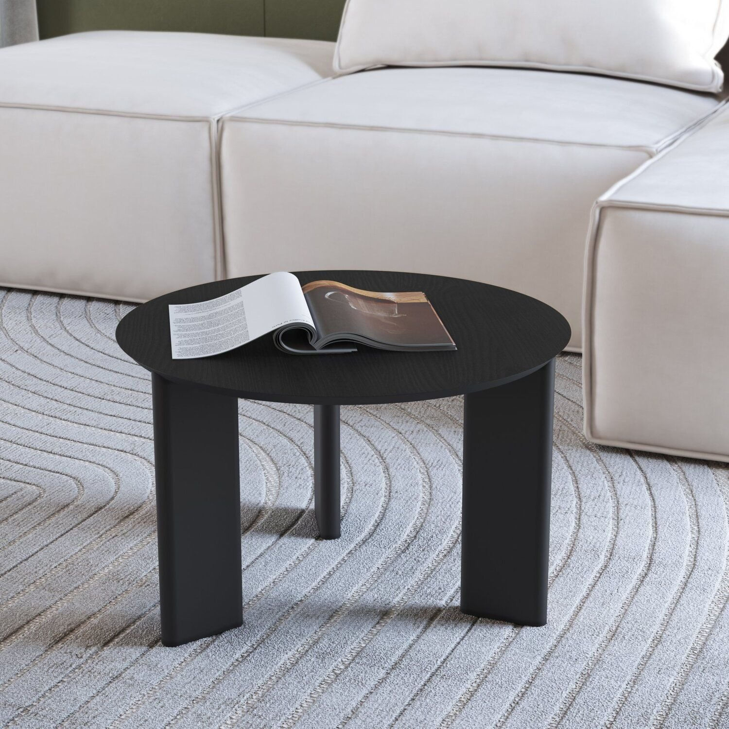 Mesa De Centro Orgânica Chanfrado Pé Madeira Complementos Preto