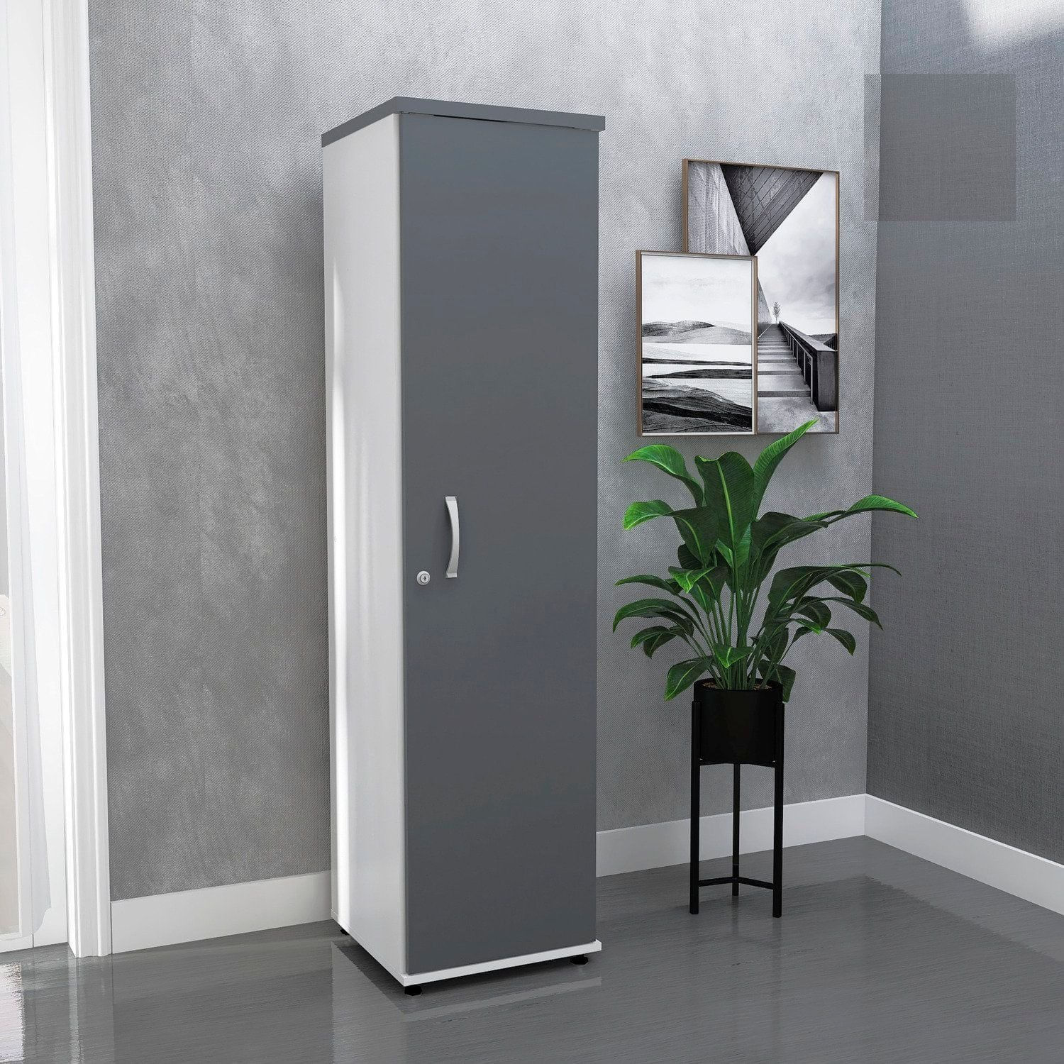 Torre Nicho Em Madeira 4 Prateleiras Com Porta Branco/grafito