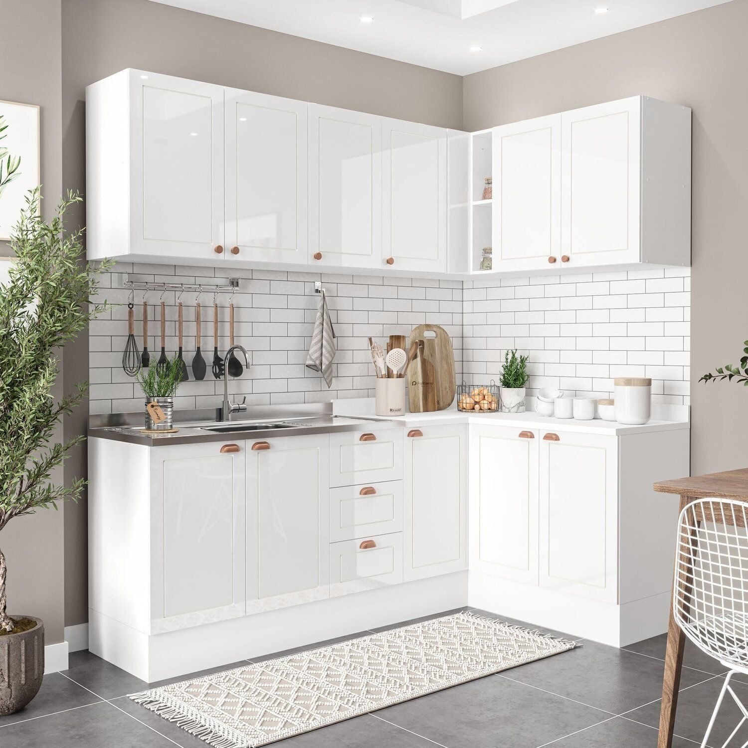 Cozinha 6 Peças Com Rodapé Pérola Yescasa Branco