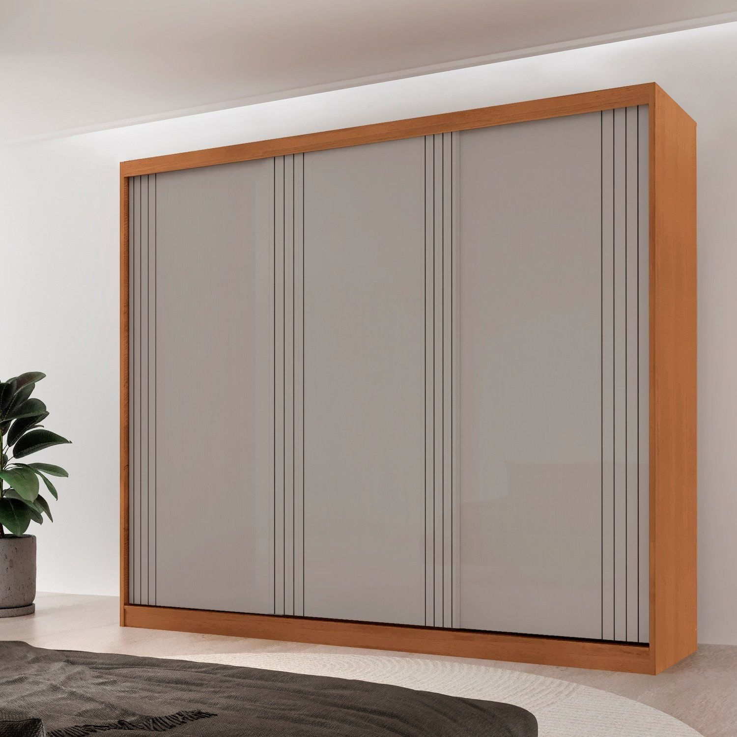 Guarda-roupa Casal 100% Mdf 3 Portas De Correr Com 4 Gavetas Chile Naturalle/off White