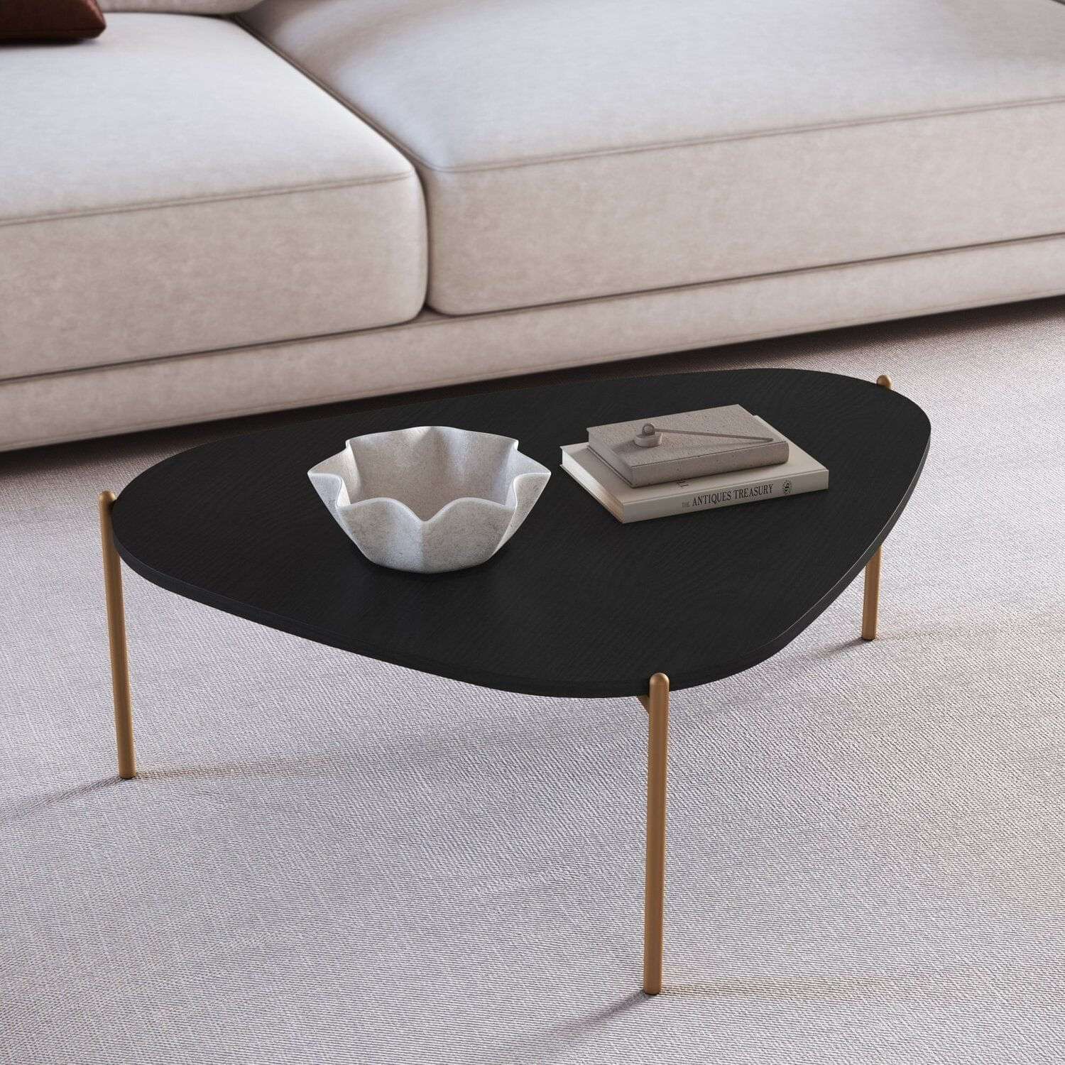 Mesa De Centro Orgânica Pé Metal Complementos Nero/dourado