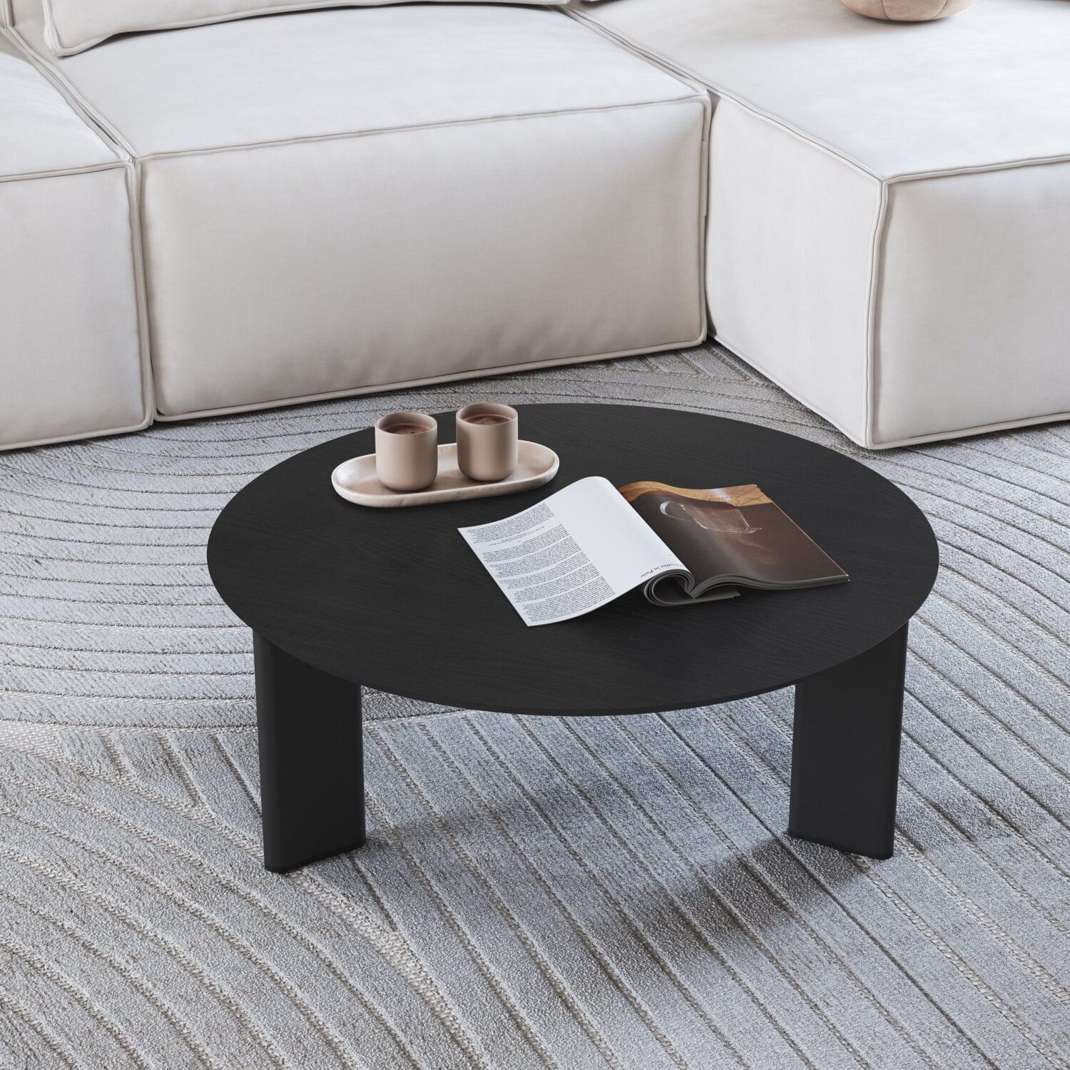 Mesa De Centro Orgânica Chanfrado Pé Madeira Complementos Preto