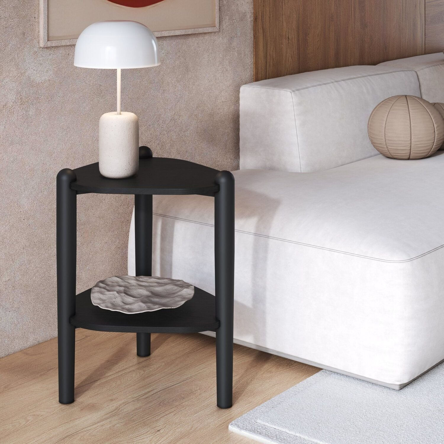 Mesa Lateral Orgânica Pé Madeira Complementos Preto