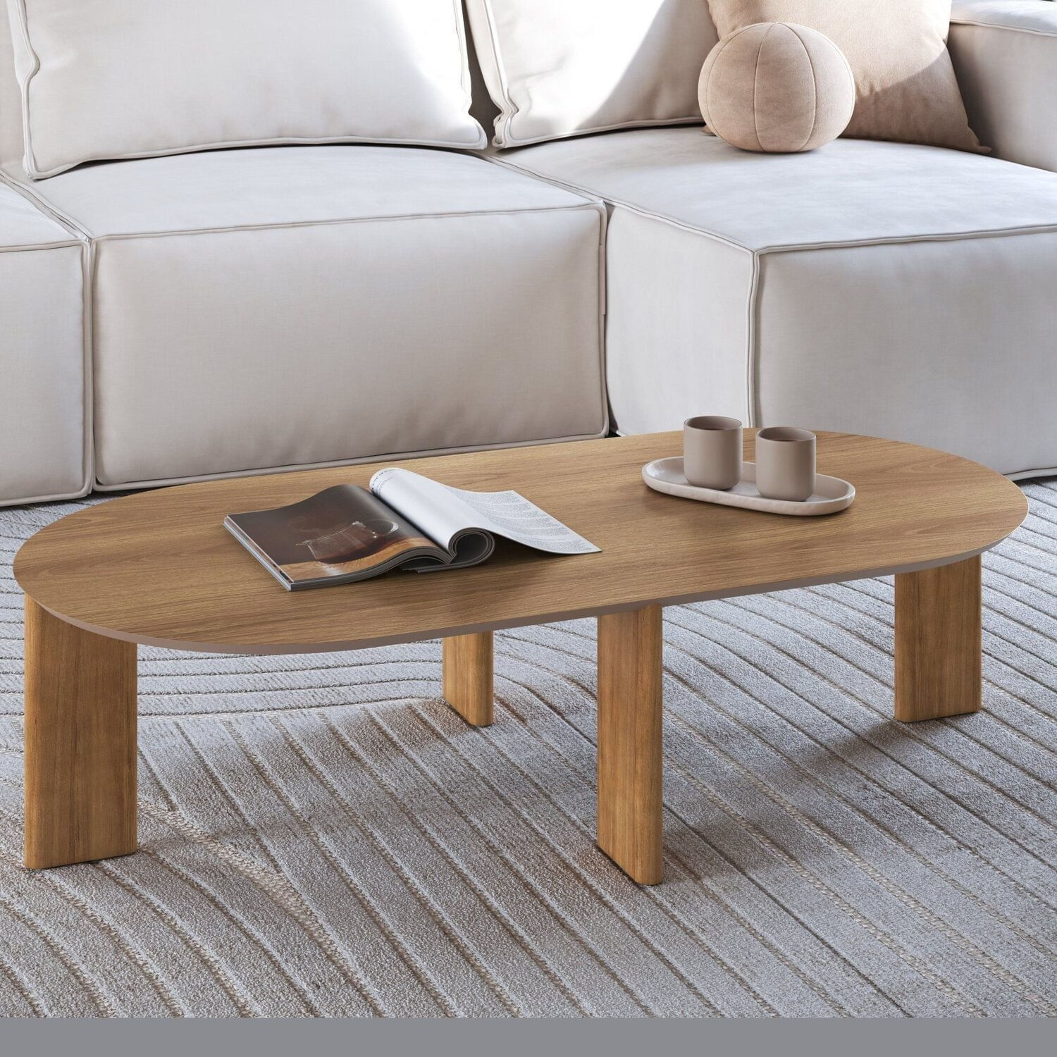 Mesa De Centro Orgânica Chanfrada Pé Madeira Complementos Hanover