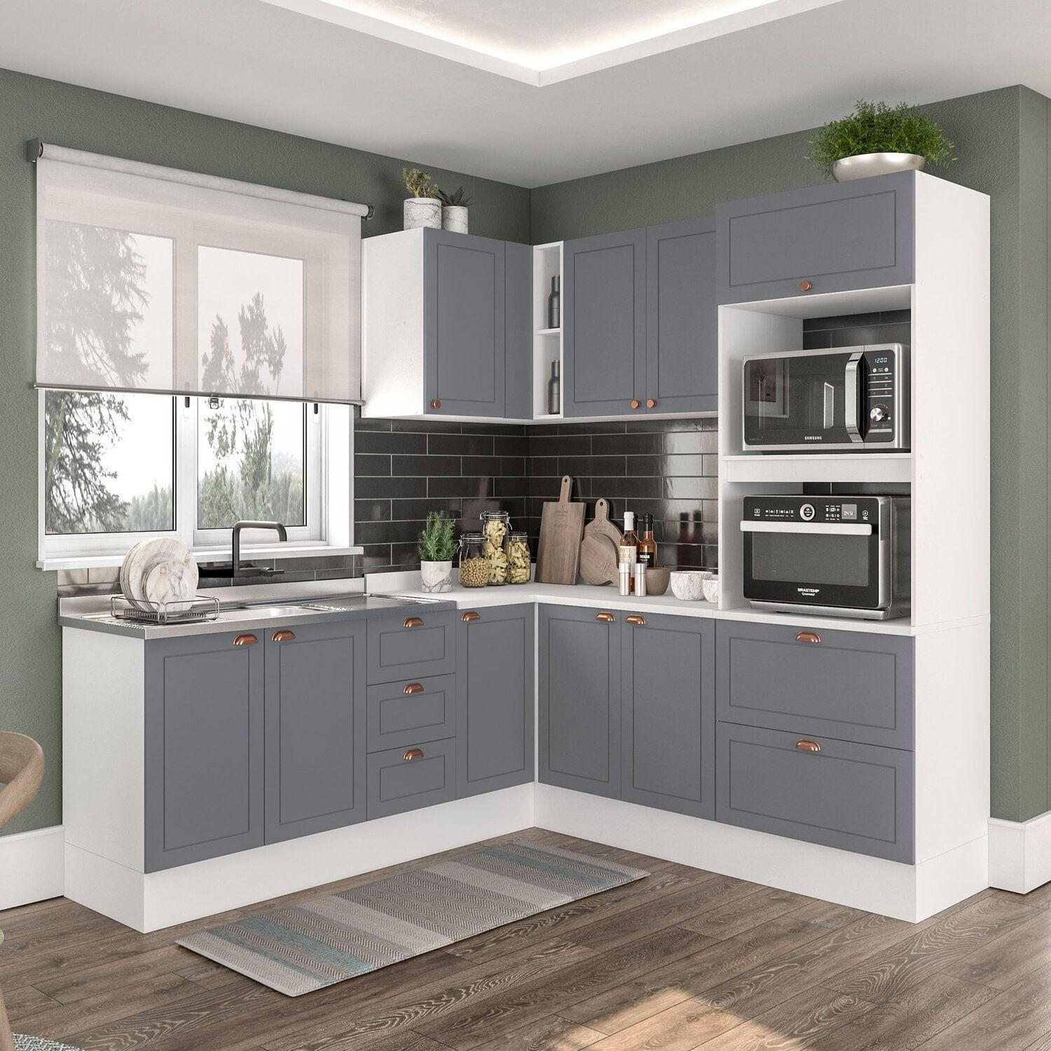 Cozinha 6 Peças Com Rodapé Pérola Yescasa Cinza/branco