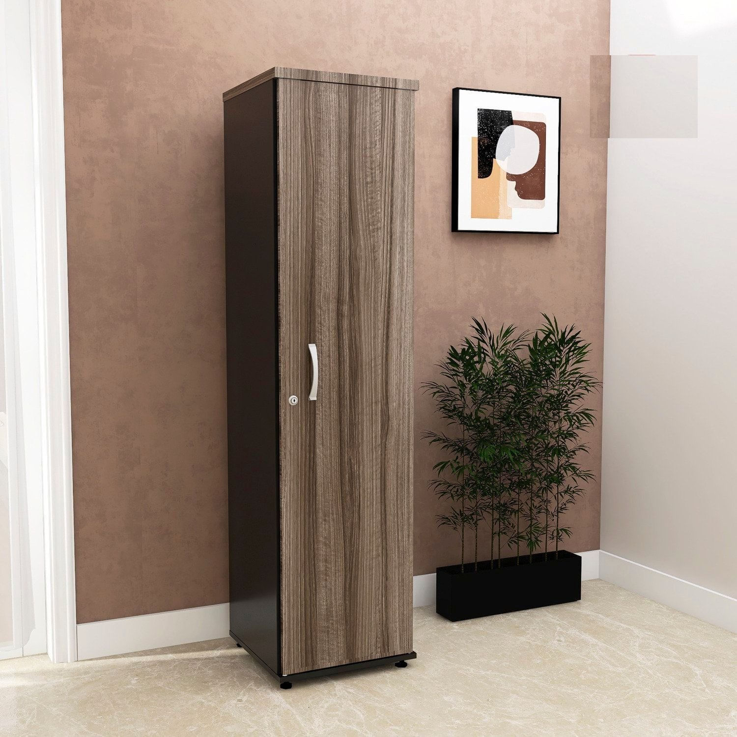 Torre Nicho Em Madeira 4 Prateleiras Com Portas Preto/walnut