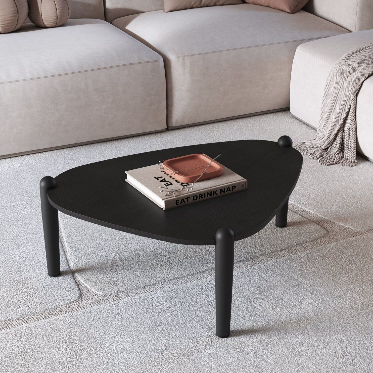 Mesa De Centro Orgânica Pé Madeira Complementos Preto