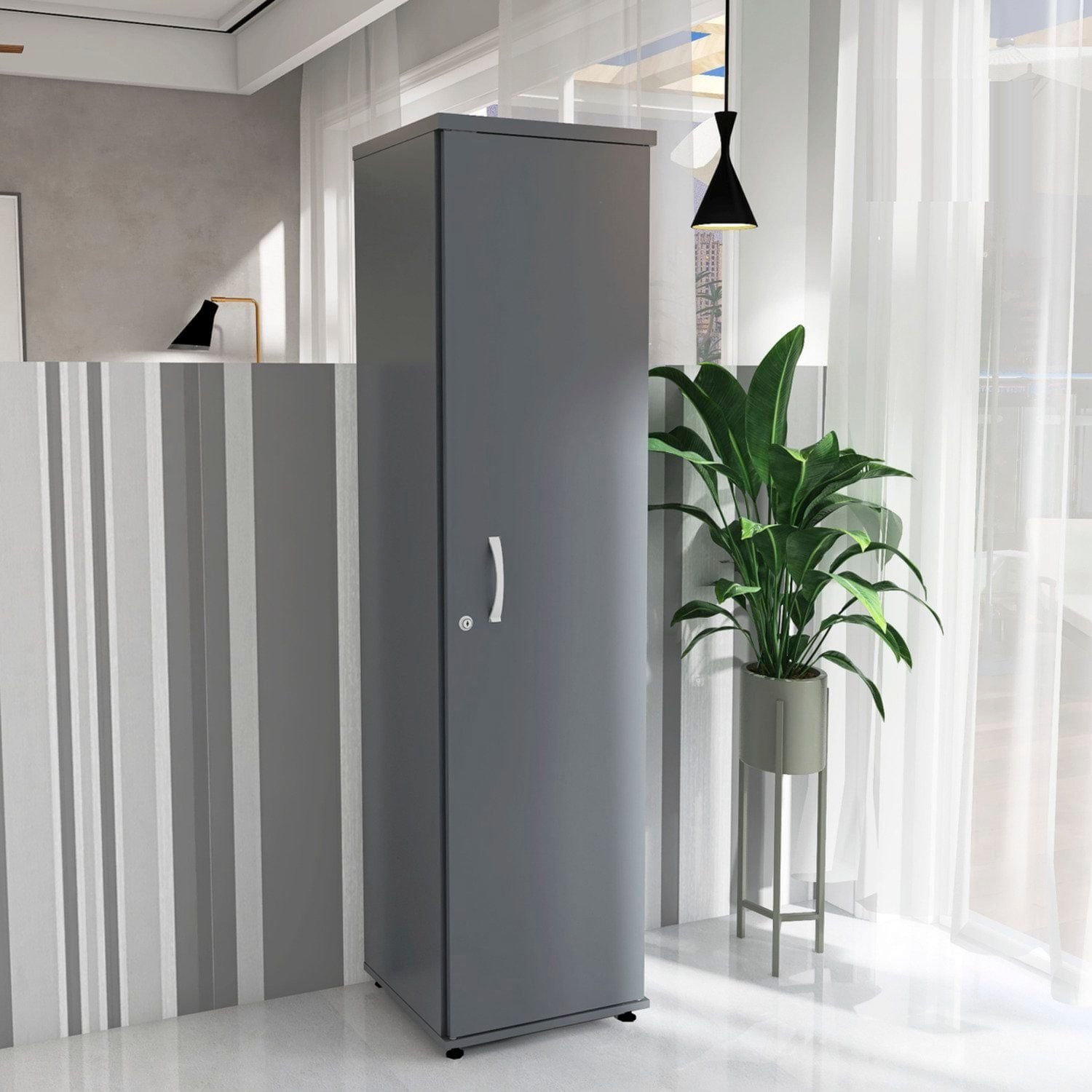 Torre Nicho Em Madeira 4 Prateleiras Com Portas Grafito