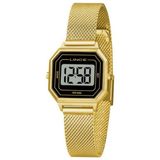 Relogio Feminino Dourado Digital Quadrado Pequeno Lince + NF