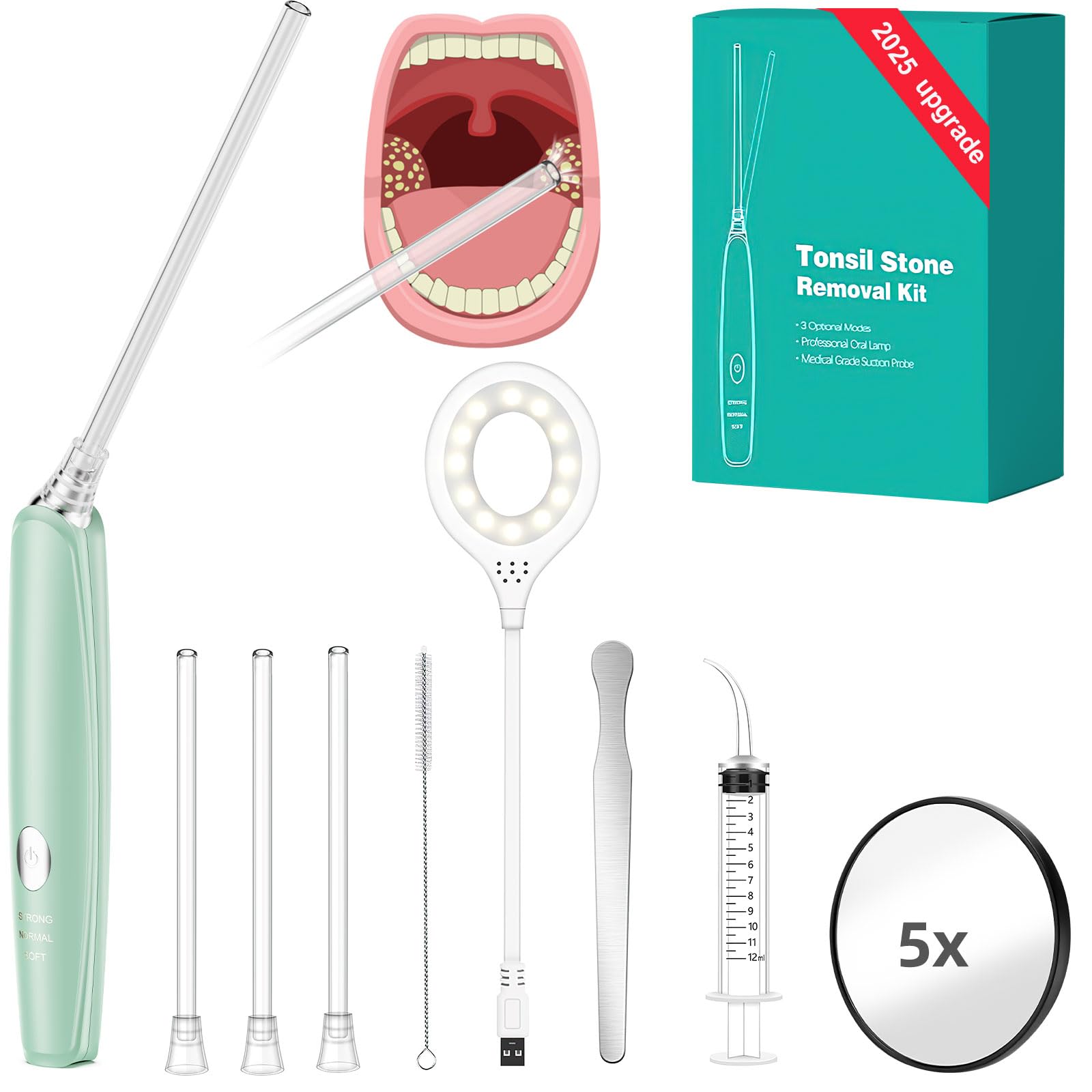 Kit De Remoção De Pedras Amígdalas A Vácuo Tonsil Stone 3x Safe Suction