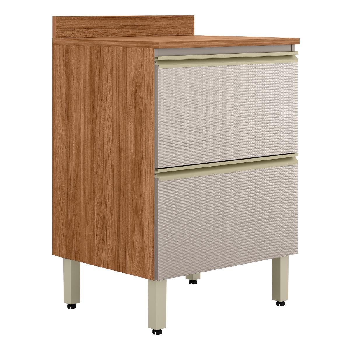 Balcão De Cozinha Proença 60cm 1 Porta E 1 Gaveta Nogueira Touch/nude Prime Tx Com Tampo Mdf - Demartêz