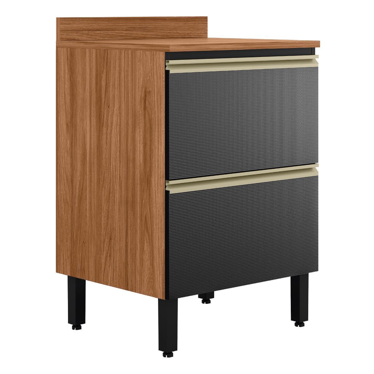 Balcão De Cozinha Proença 60cm 1 Porta E 1 Gaveta Nogueira Touch/carbono Prime Tx Com Tampo Mdf - Demartêz