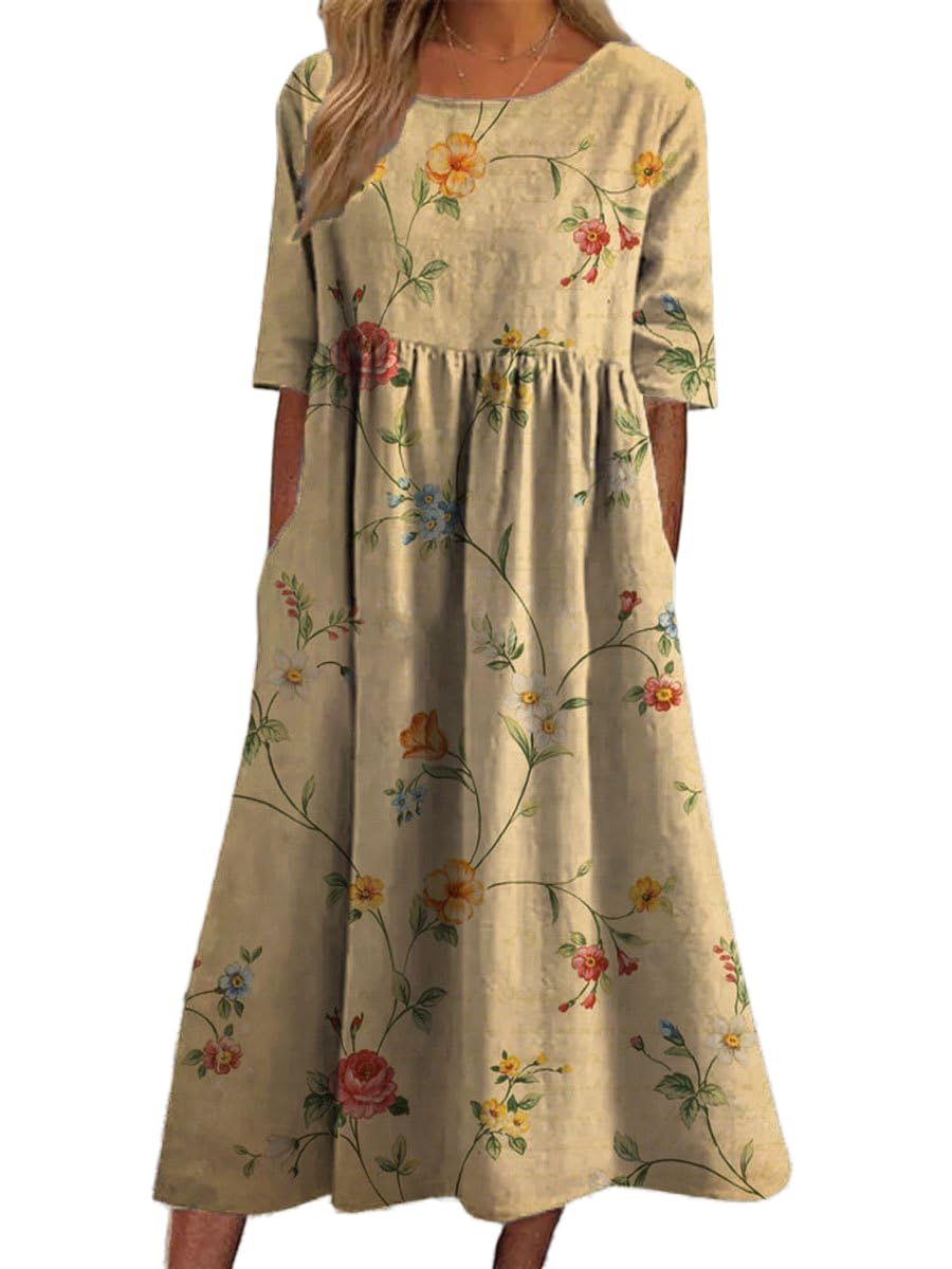 Vestido Maxi Akivide Summer Boho Floral De Manga Curta Para Mulher