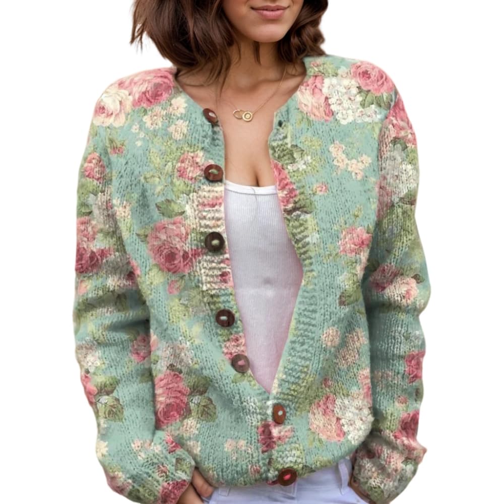 Suéter De Malha Feminino Akivide Com Estampa Floral De Outono