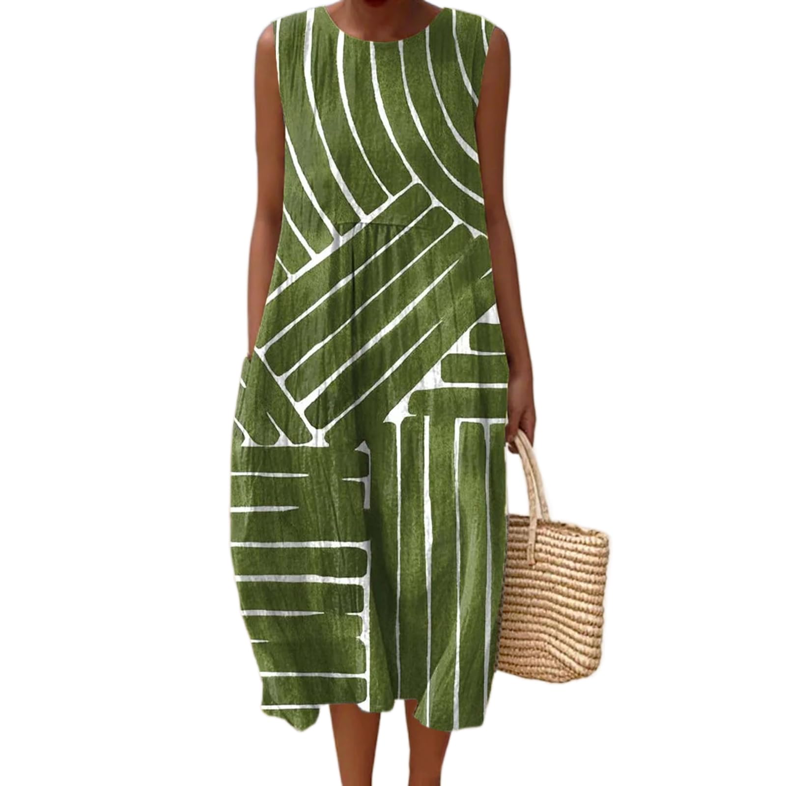 Vestido Maxi Feminino Akivide Com Estampa Floral Boho De Verão Com Bolsos