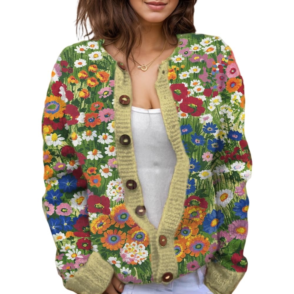 Suéter De Malha Feminino Akivide Com Estampa Floral De Outono