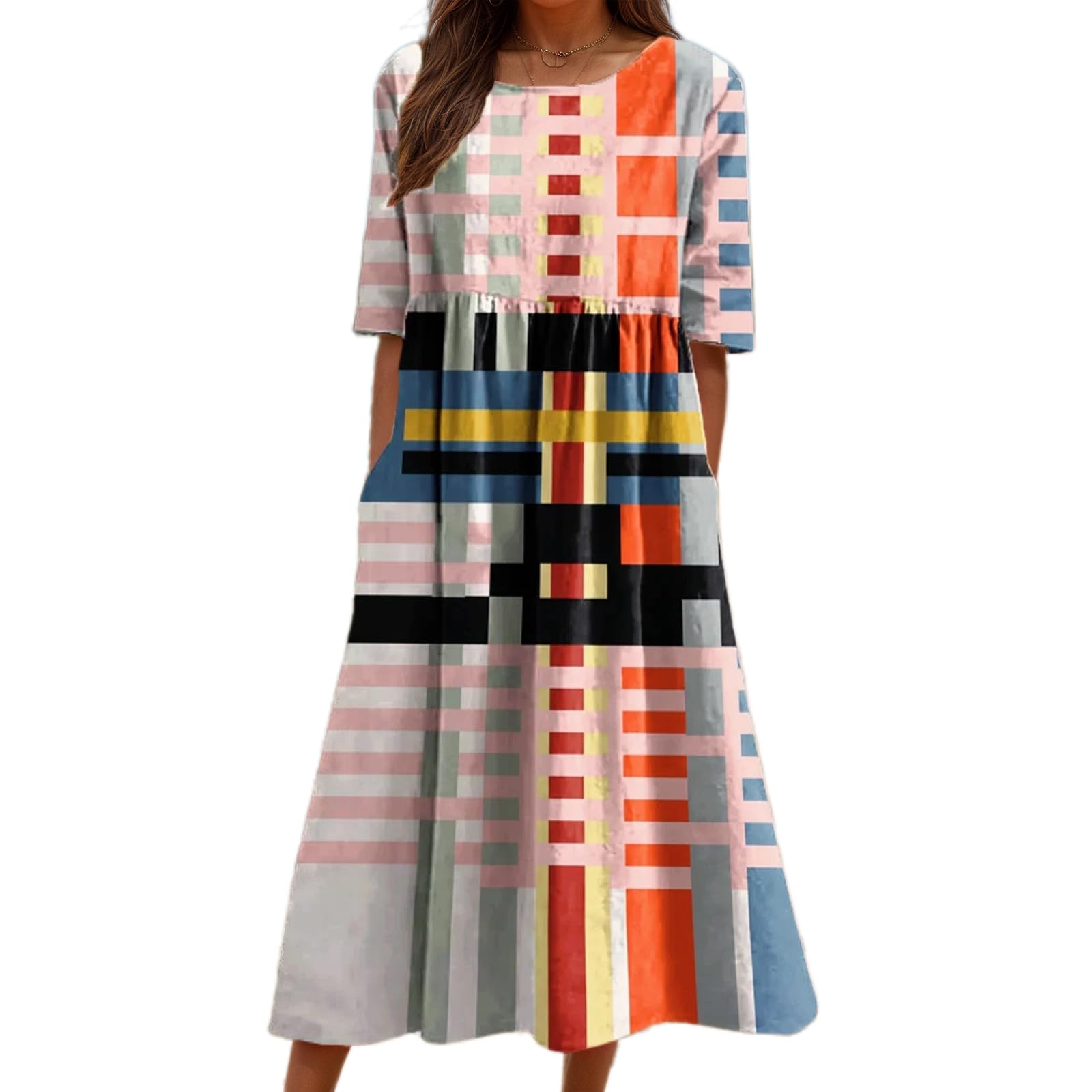 Vestido Maxi Akivide Summer Boho Floral De Manga Curta Para Mulher