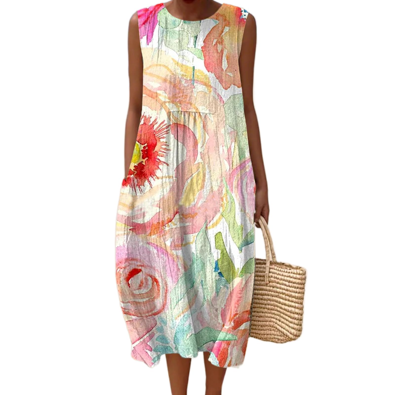 Vestido Maxi Feminino Akivide Com Estampa Floral Boho De Verão Com Bolsos
