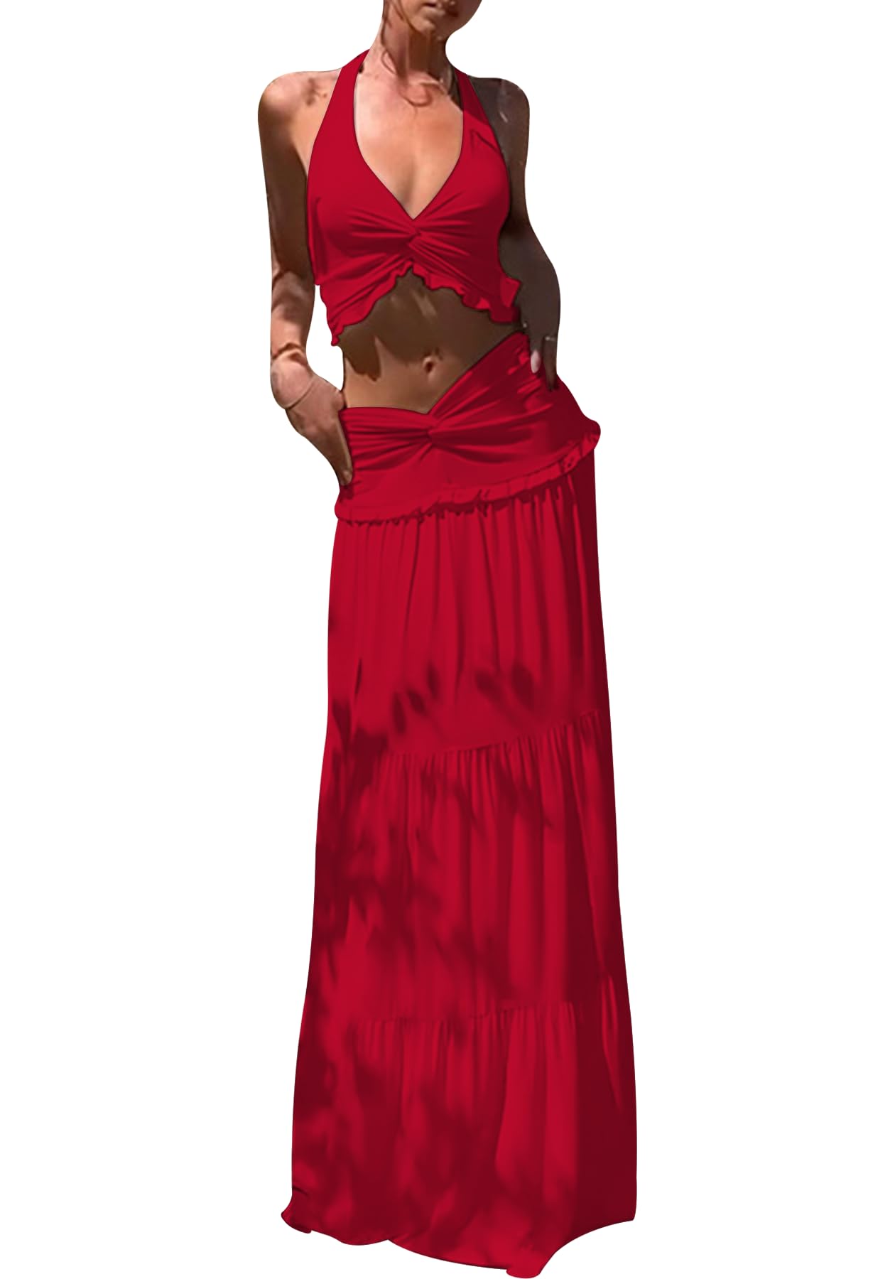 Conjunto De Saias Famnbro, Saia Maxi Feminina Com Decote Em V, Babados Y2k