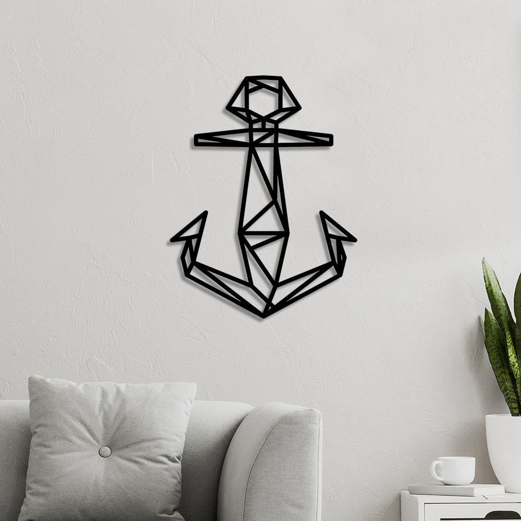 Escultura de Parede em MDF Âncora Geométrica