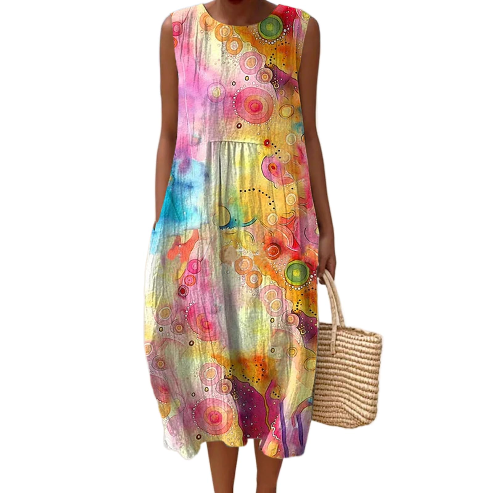 Vestido Maxi Feminino Akivide Com Estampa Floral Boho De Verão Com Bolsos