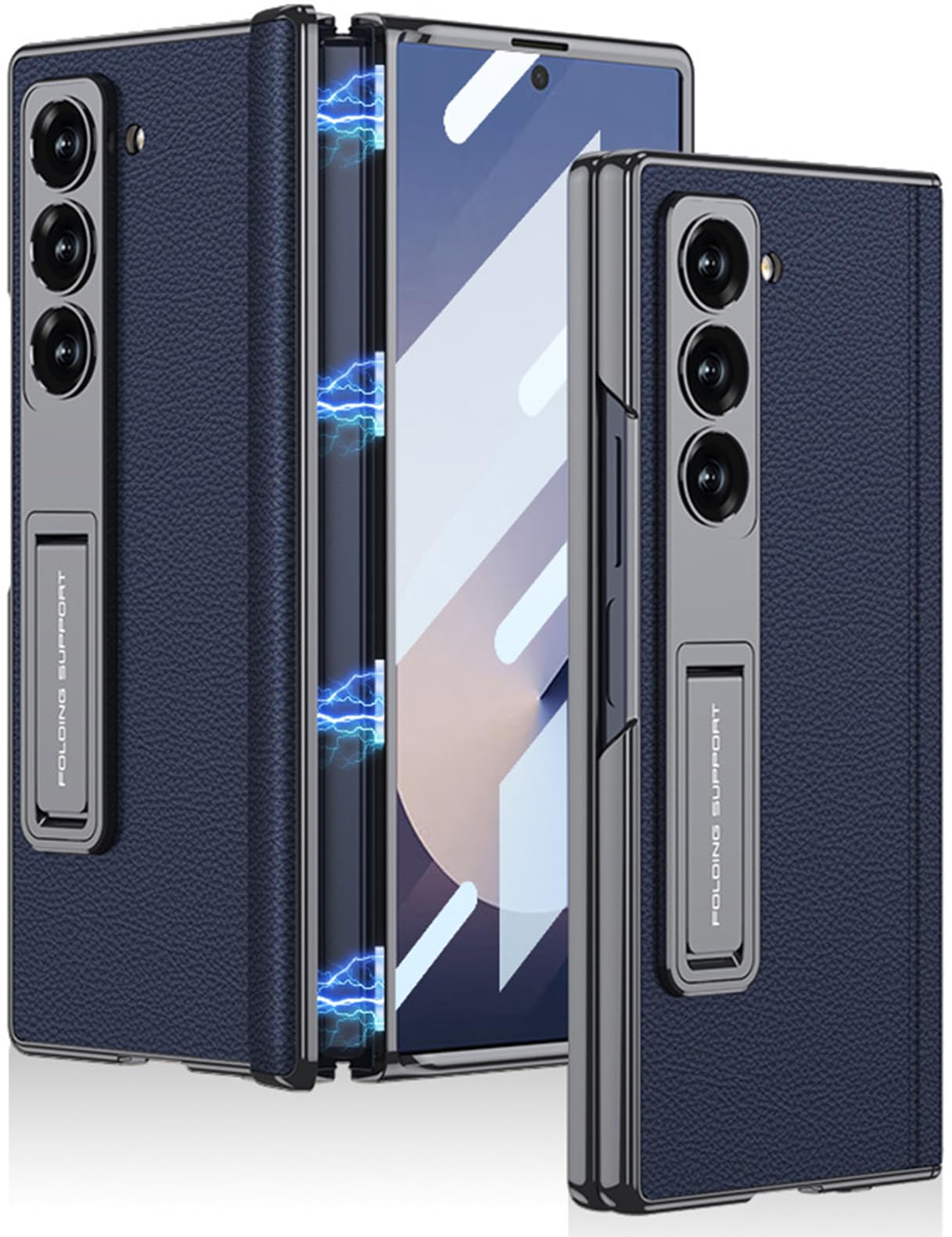 Capa De Telefone Miimall Para Samsung Galaxy Z Fold 7 Em Couro Azul