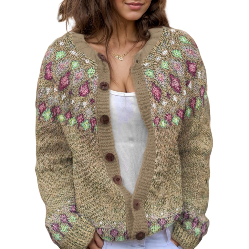 Suéter De Malha Feminino Akivide Com Estampa Floral De Outono