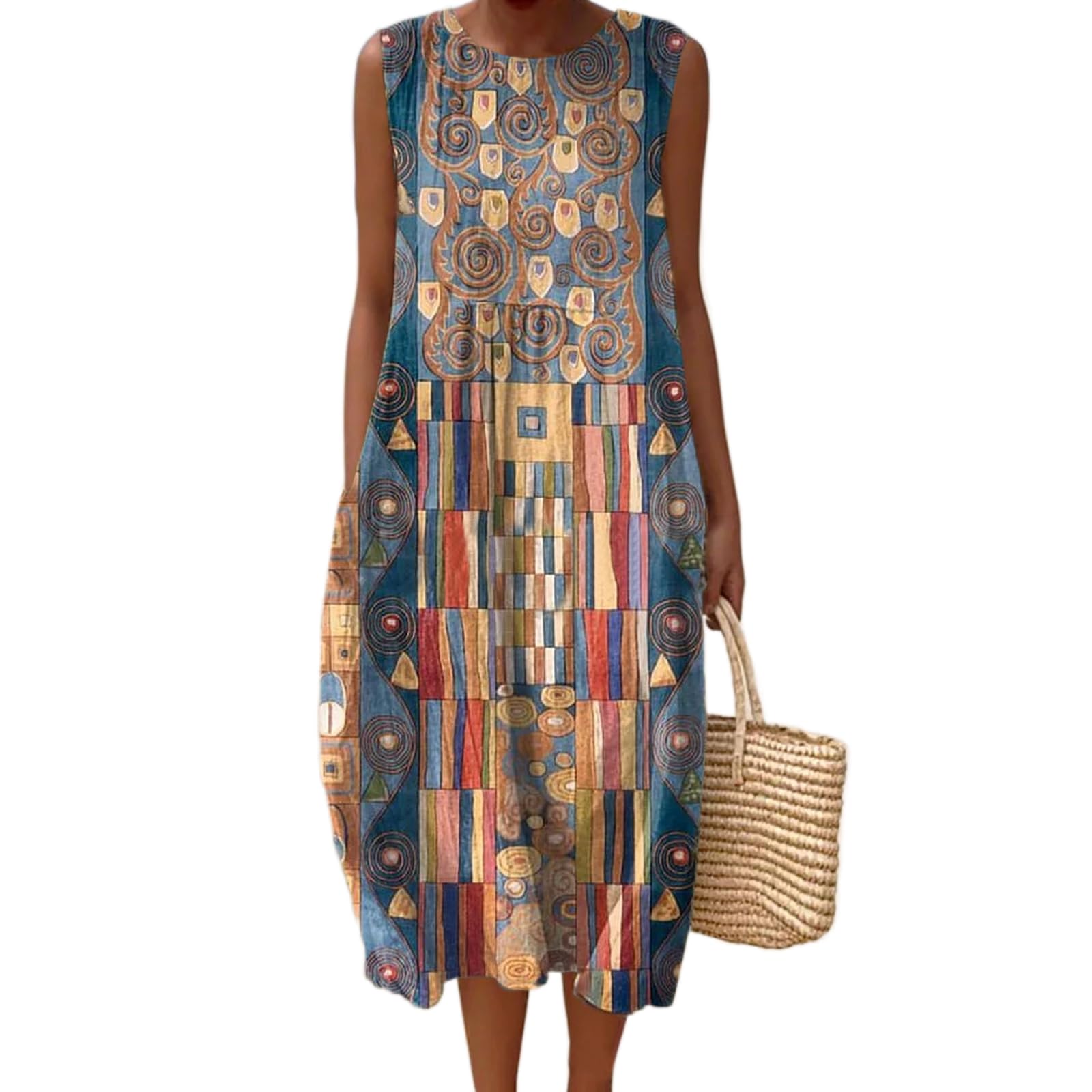 Vestido Maxi Feminino Akivide Com Estampa Floral Boho De Verão Com Bolsos