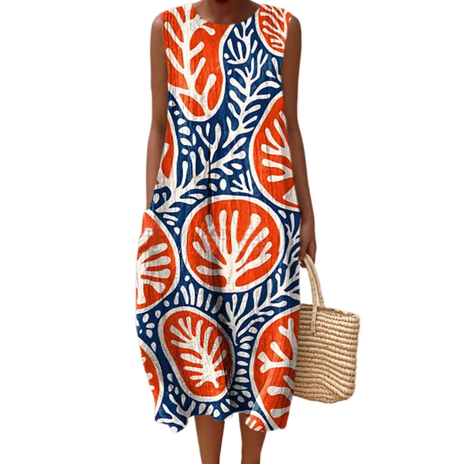 Vestido Maxi Feminino Akivide Com Estampa Floral Boho De Verão Com Bolsos