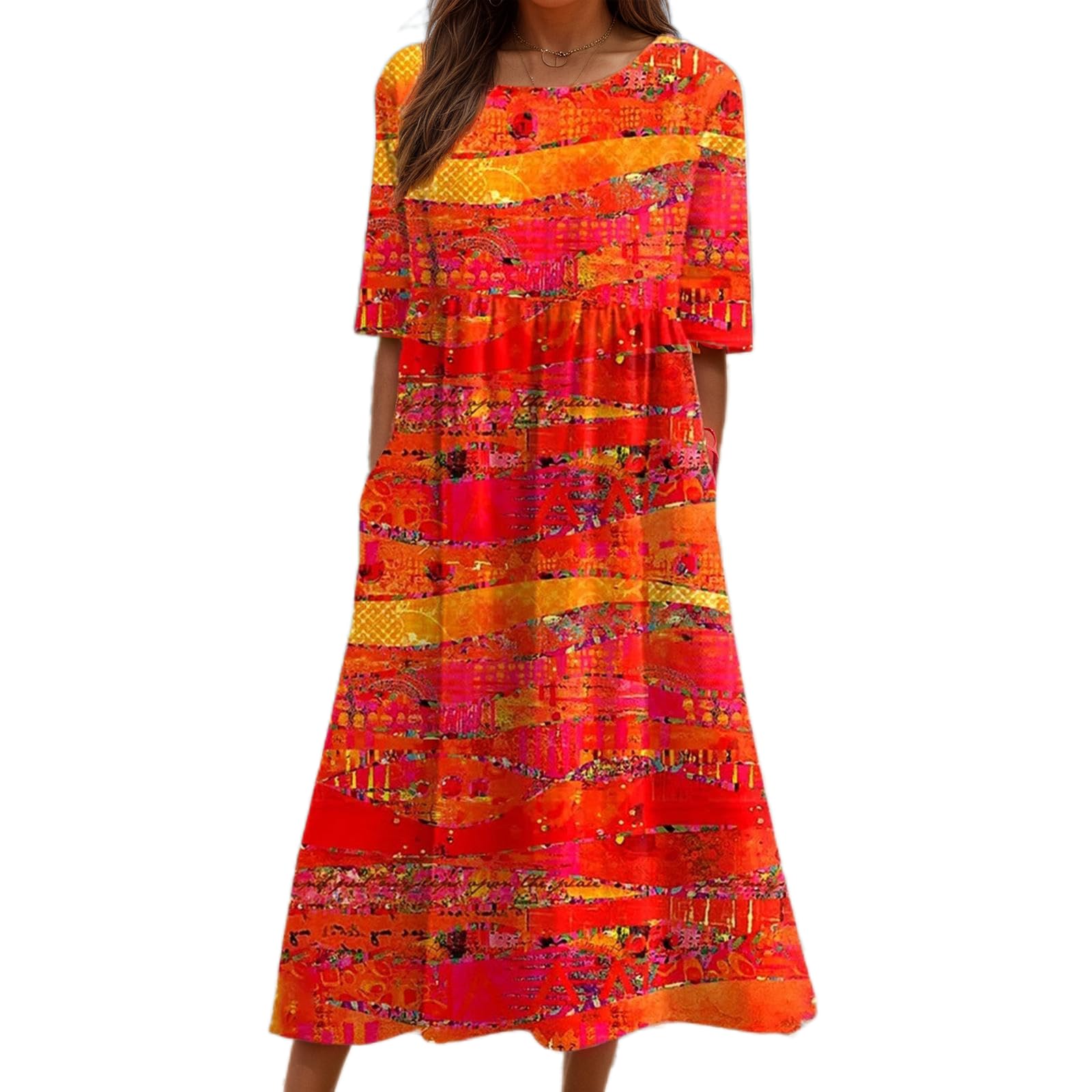 Vestido Maxi Akivide Summer Boho Floral De Manga Curta Para Mulher