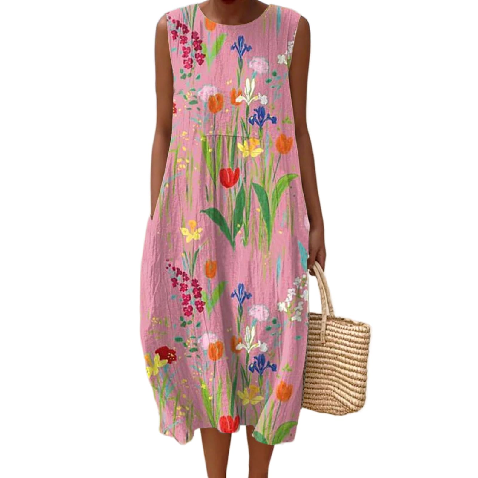 Vestido Maxi Feminino Akivide Com Estampa Floral Boho De Verão Com Bolsos