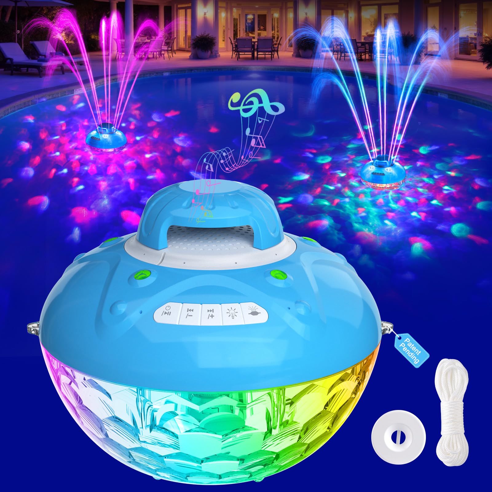 Alto-falante Bluetooth Para Piscina Blufree Com Luz De Fonte Colorida