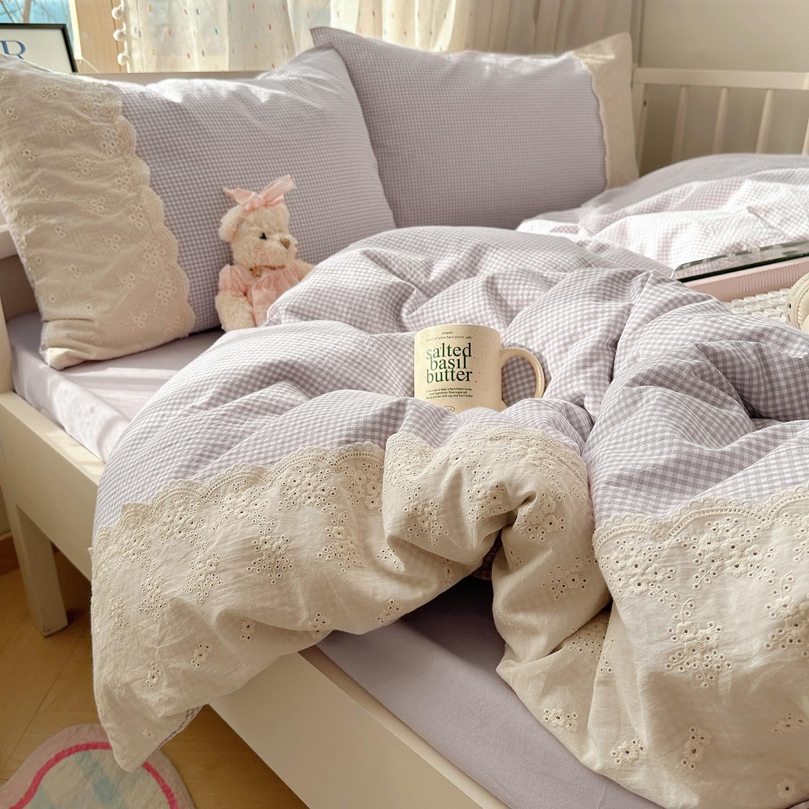 Capa De Edredon Lifetb Purple Gingham Washed Microfiber Twin