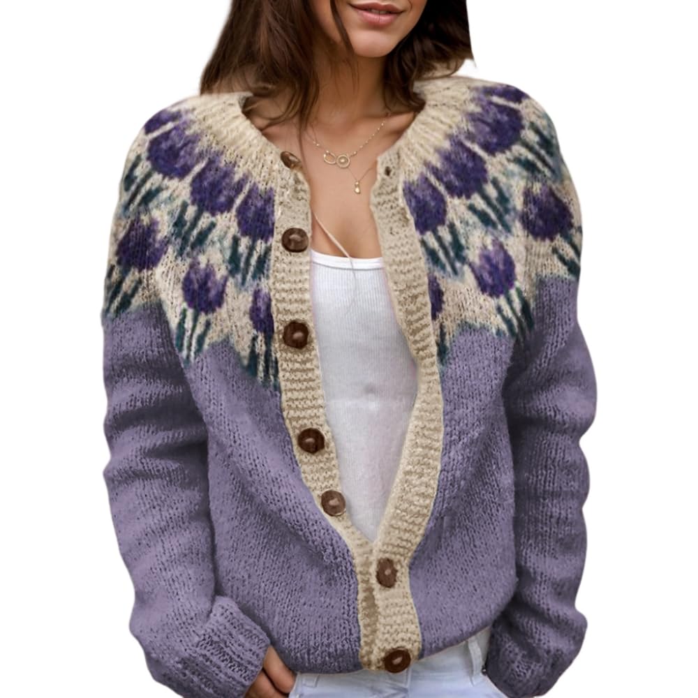 Suéter De Malha Feminino Akivide Com Estampa Floral De Outono