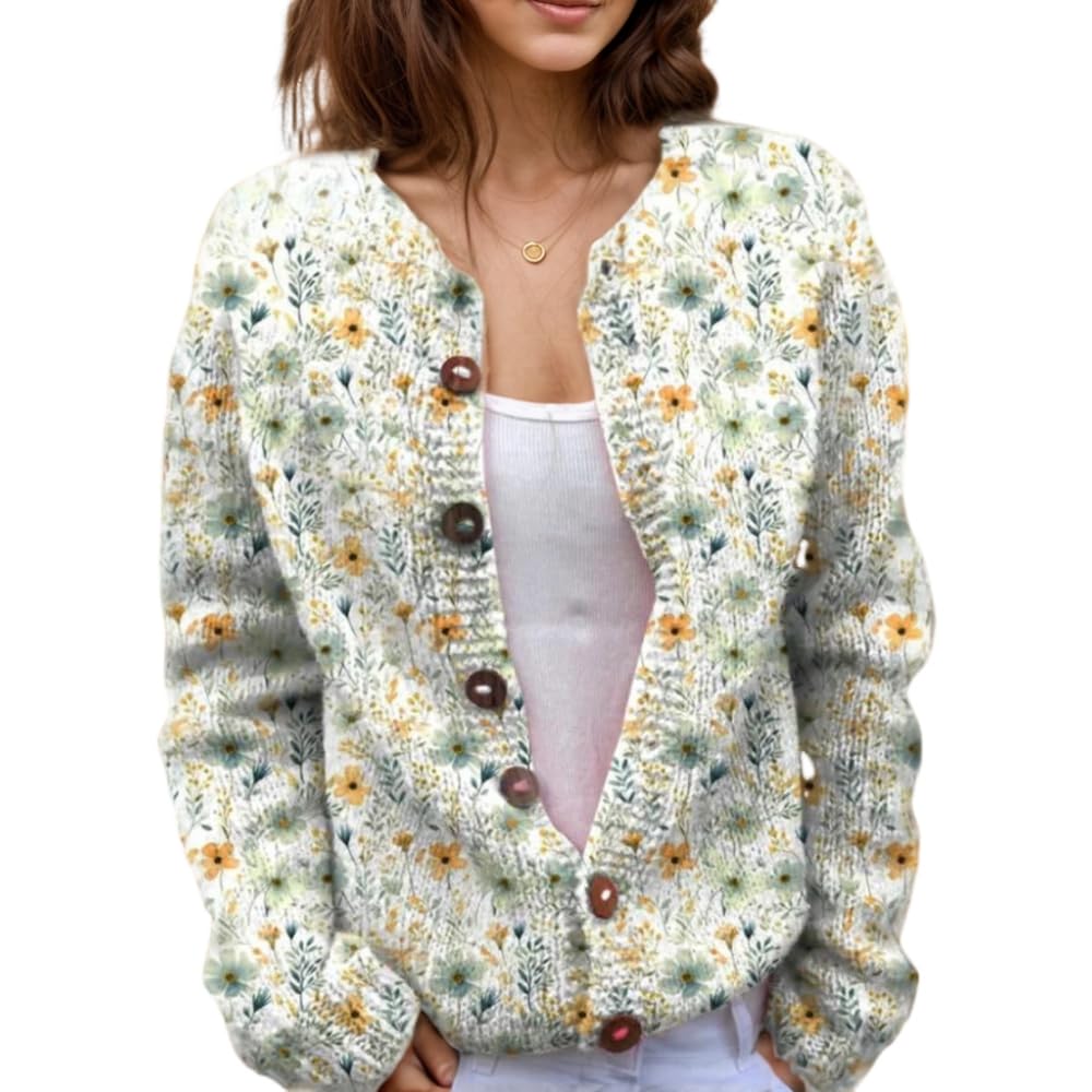 Suéter De Malha Feminino Akivide Com Estampa Floral De Outono