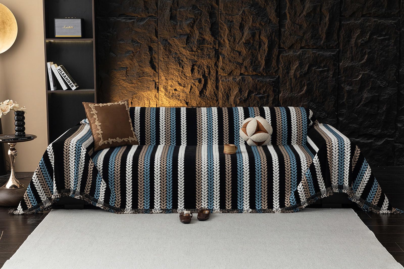 Capa De Sofá Stacypik Boho Chenille Jacquard Leaves 180x340cm