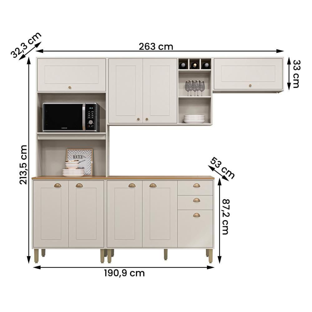 Cozinha Tunísia Completa 263cm Com 9 Portas E 2 Gavetas Off White