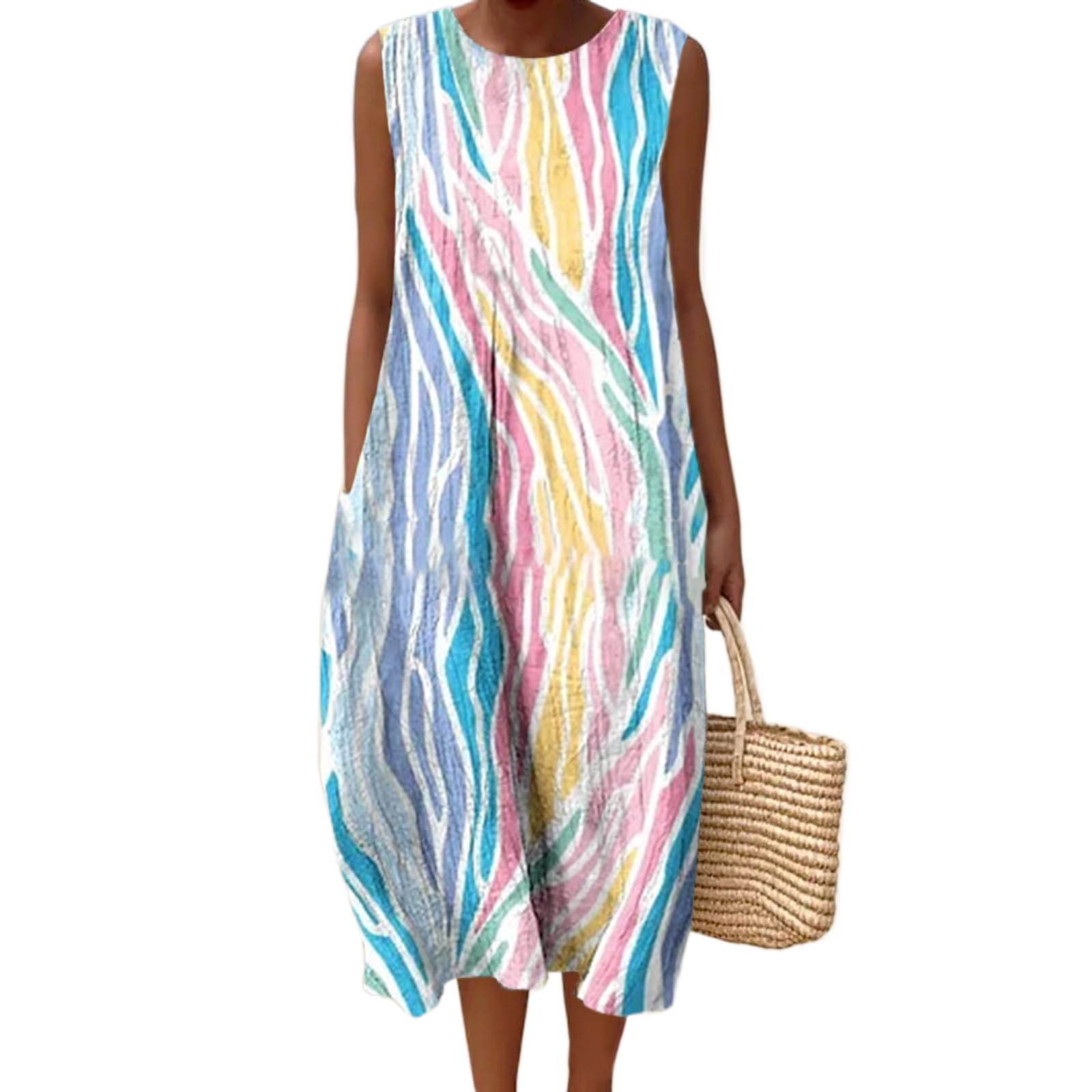 Vestido Maxi Feminino Akivide Com Estampa Floral Boho De Verão Com Bolsos