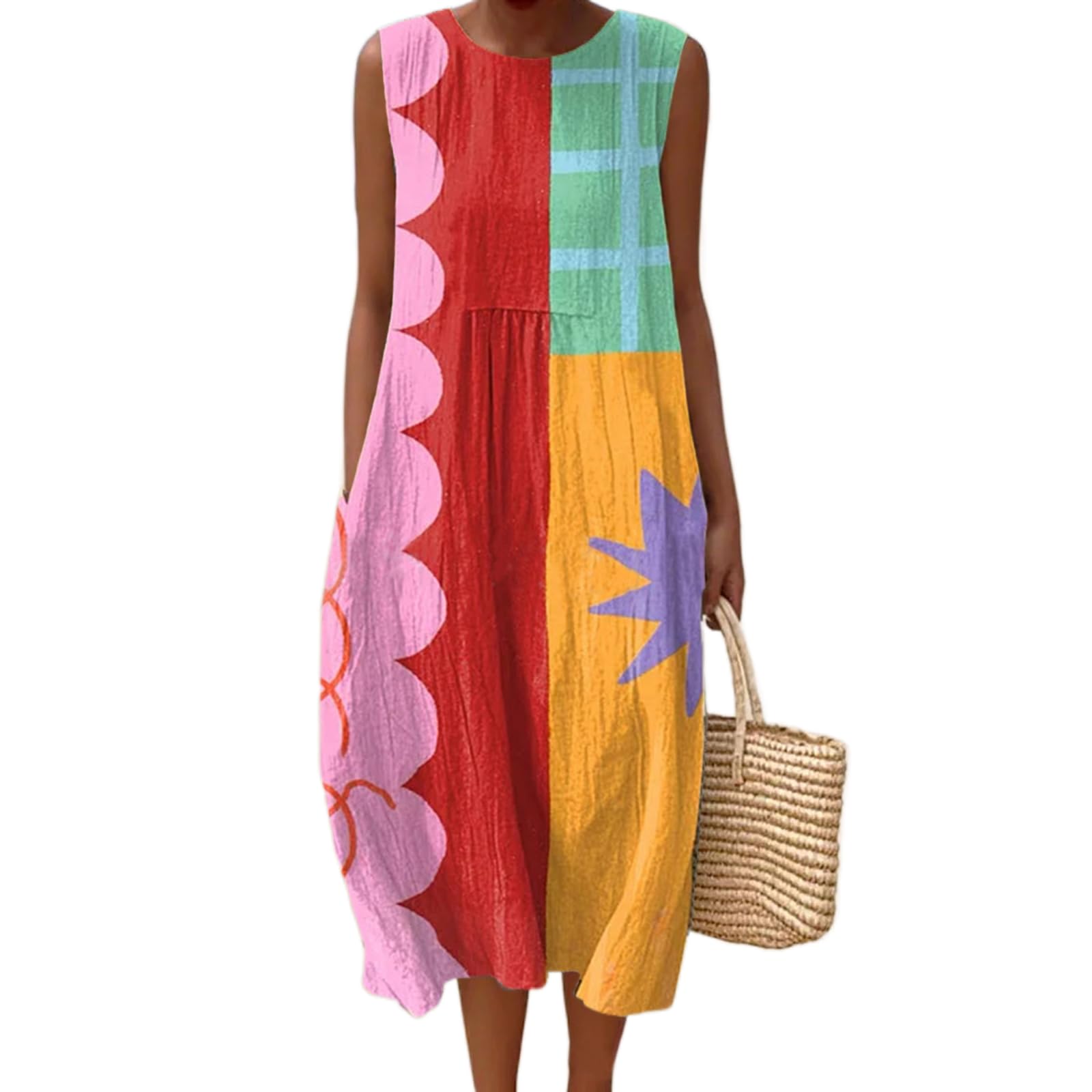 Vestido Maxi Feminino Akivide Com Estampa Floral Boho De Verão Com Bolsos